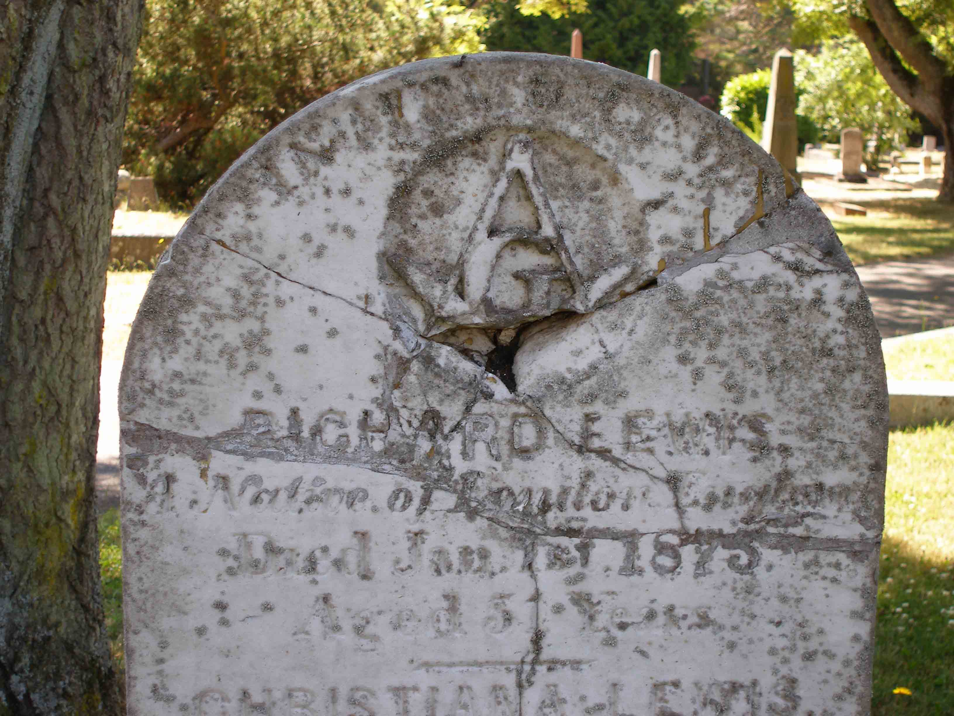 Richard Lewis tomb - repaired after damage done by vandals